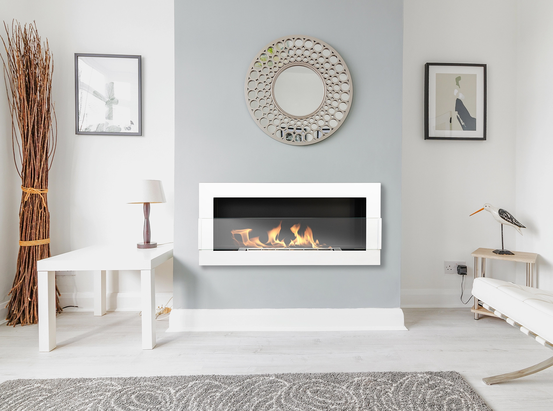 Hanging Biofireplace 900×400 White Gloss